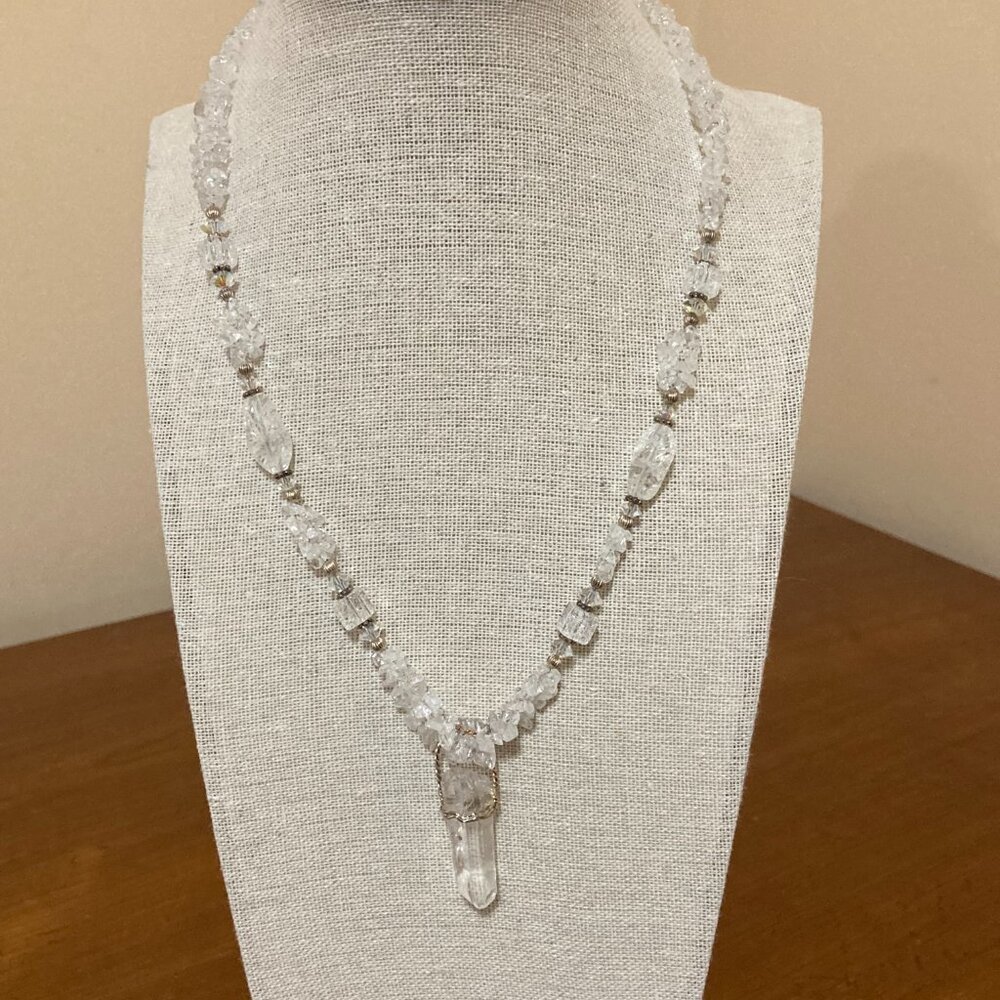 White Quartz and Crystal Necklace 18" Sterling Silver - Picture 2 of 9